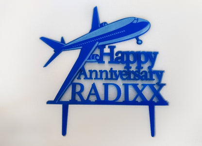 Personalized Airplane Cake Topper – Custom Name & Age – Aviation Birthday Decoration – Laser-Cut Acrylic or Wood