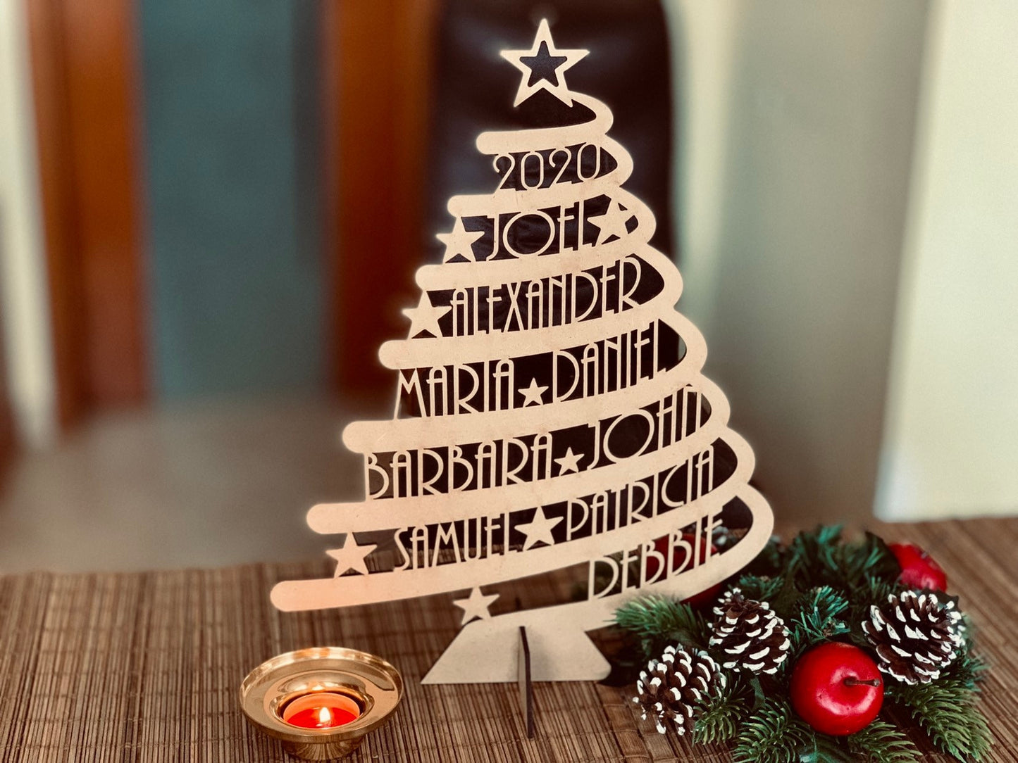 Large Personalized Freestanding Christmas Tree | Custom Family Name Holiday Ornament | Handmade Gift