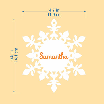 Personalized White Snowflake Ornaments – Custom Name Christmas Tree Decorations – Laser-Cut Acrylic Place Cards & Holiday Table Name Tags