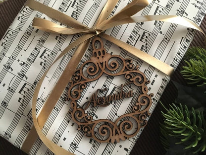 Personalized Name Christmas Ornament – Gold Mirror Acrylic (or Wood) Bauble – Custom Laser-Cut Tree Decoration or Holiday Place Card