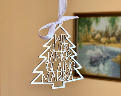 Custom Family Names Christmas Tree Ornament — Stainless Steel (Silver) with Year 2025/2026
