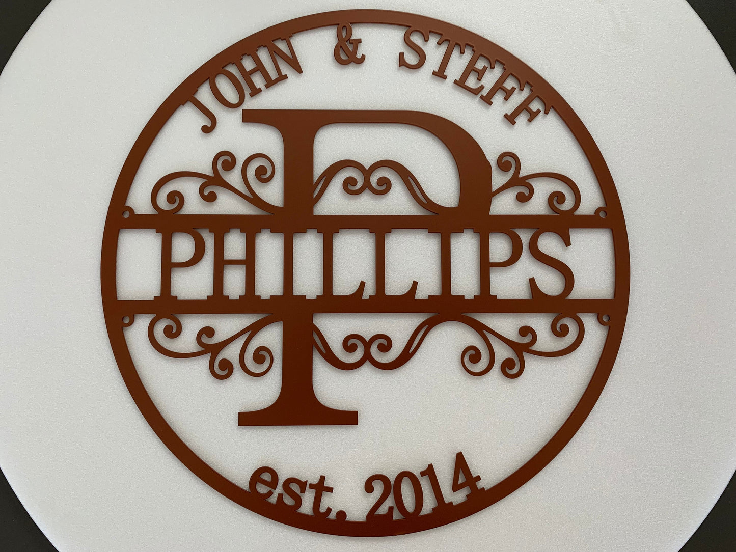 Personalized Metal Family Name Sign – Split Letter Monogram with Last Name & Established Year – Custom Wedding Wall Art Gift