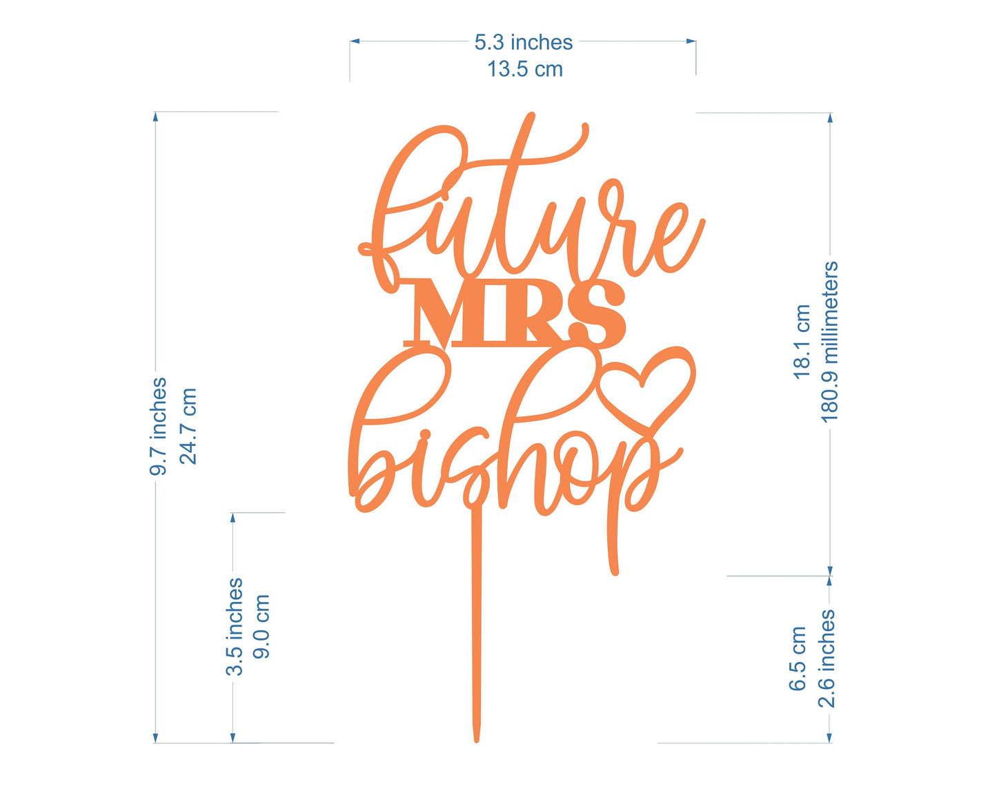 Personalized “Future Mrs” Cake Topper – Custom Name with Heart - Bridal Shower & Engagement Party Decoration - Laser-Cut Acrylic or Wood