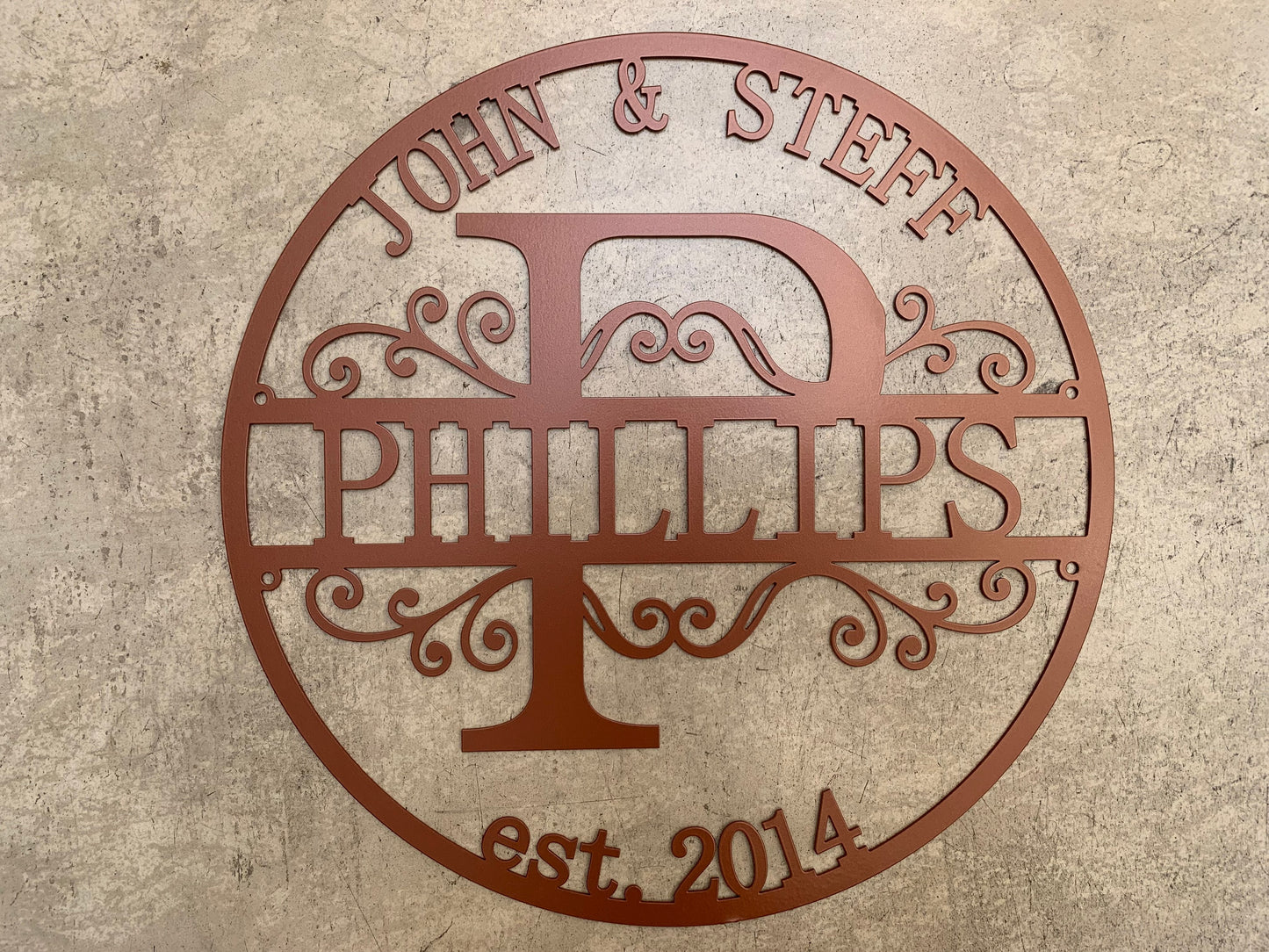 Personalized Metal Family Name Sign – Split Letter Monogram with Last Name & Established Year – Custom Wedding Wall Art Gift