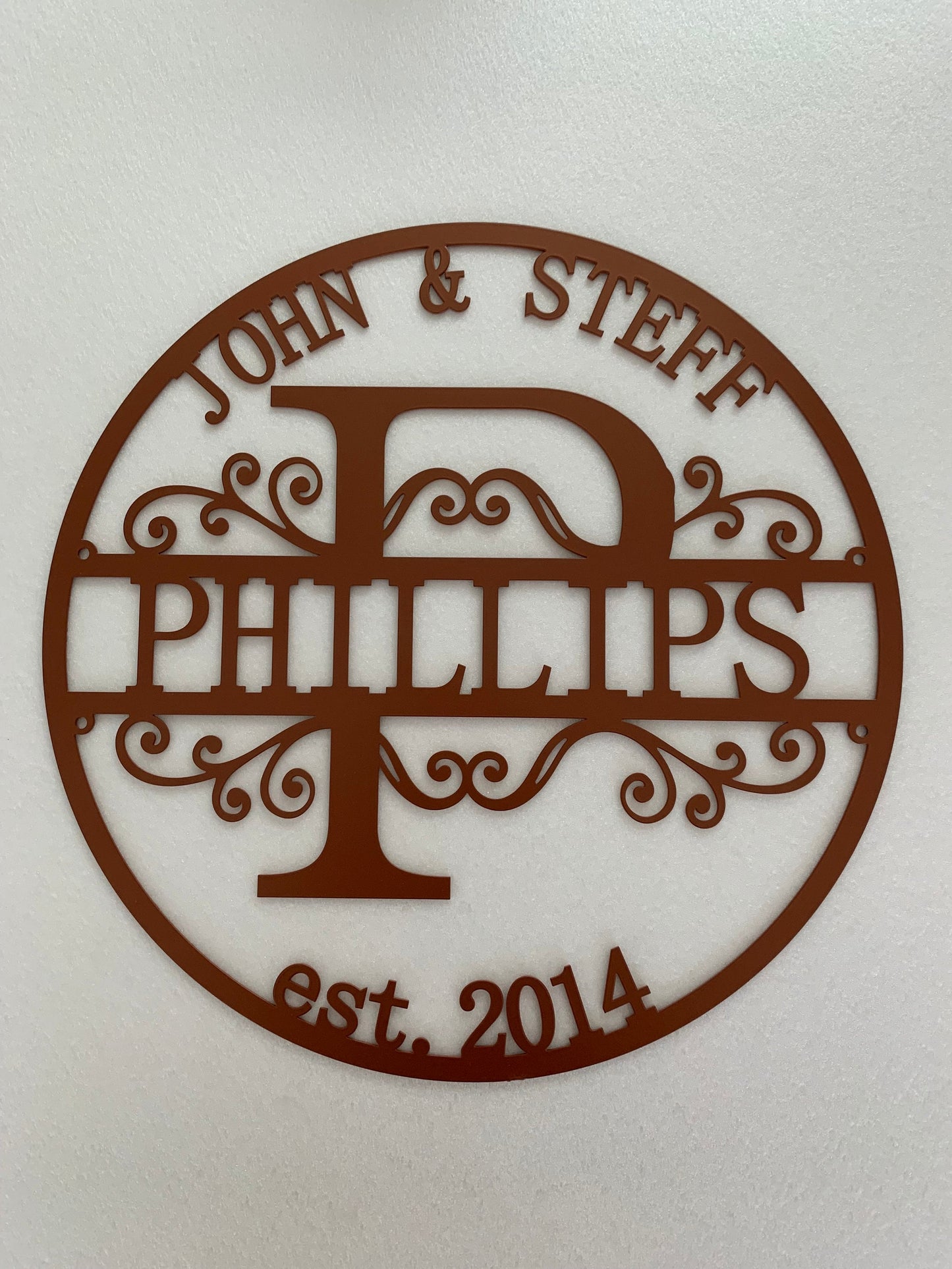 Personalized Metal Family Name Sign – Split Letter Monogram with Last Name & Established Year – Custom Wedding Wall Art Gift