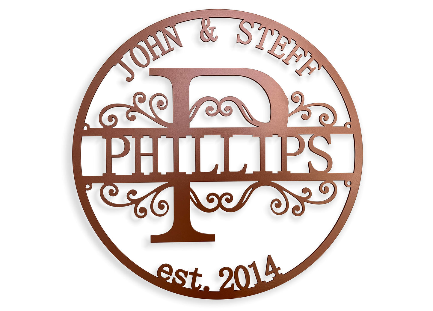 Personalized Metal Family Name Sign – Split Letter Monogram with Last Name & Established Year – Custom Wedding Wall Art Gift