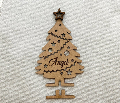 Personalized Christmas Place Cards – Freestanding 3D Wooden Trees with Name Tags – Custom Table Decorations & Ornaments