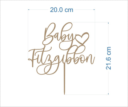 Personalized Baby Name Cake Topper – Custom Name with Heart - Baby Shower & Gender Reveal Decoration - Laser-Cut Acrylic or Wood