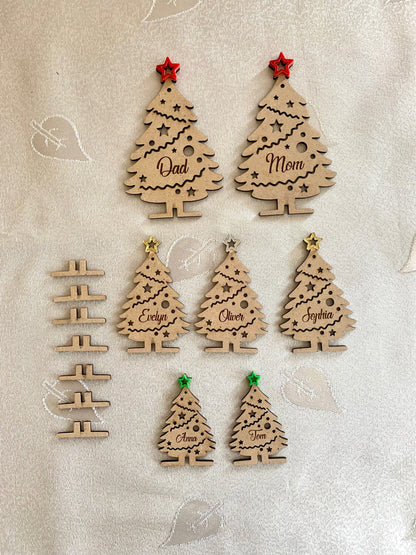 Personalized Freestanding Christmas Tree — Wood Place Name Ornament with Star