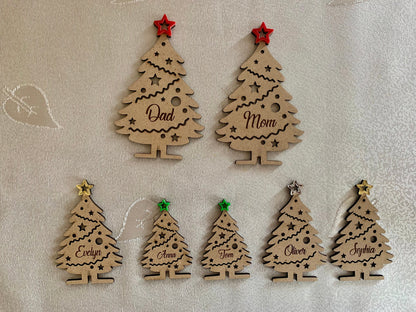 Personalized Freestanding Christmas Tree — Wood Place Name Ornament with Star