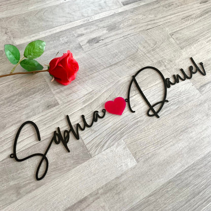 Custom Script Metal Name Sign with Heart – Personalized Love Sign
