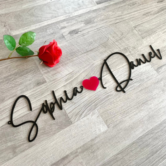 Custom Script Metal Name Sign with Heart – Personalized Love Sign