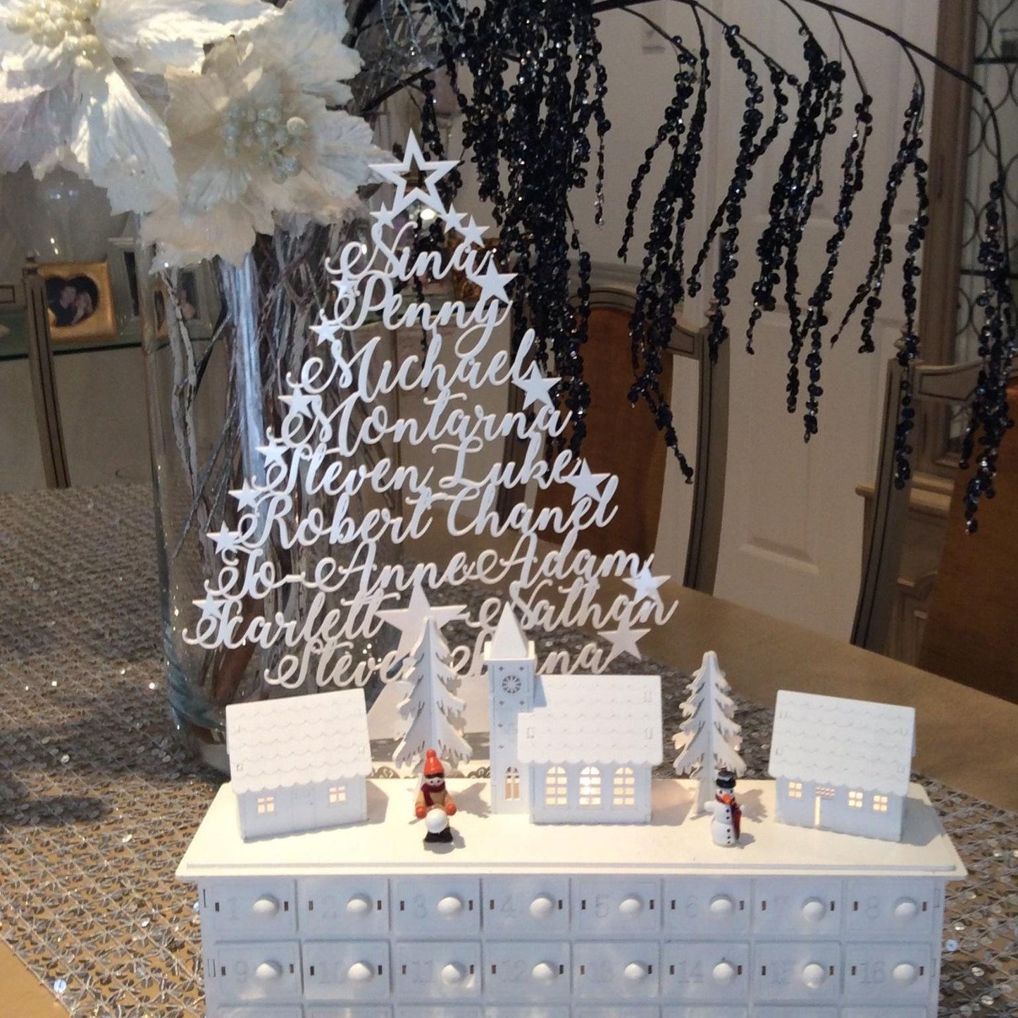 Large Personalized Freestanding Christmas Tree | Custom Family Name Holiday Ornament | Handmade Gift