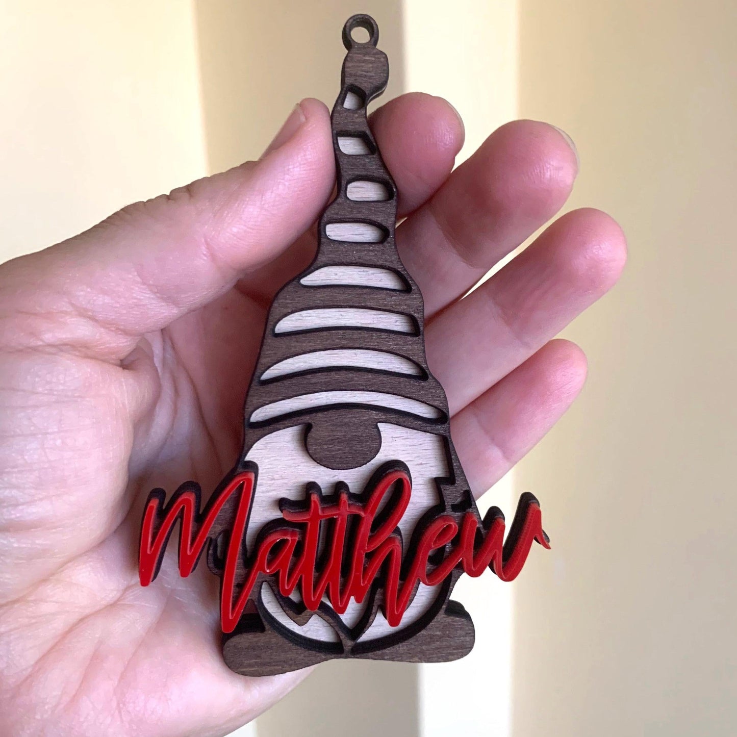 Personalized Christmas Gnome Name Ornament - Custom Handmade Tree Decor - Male or Female Design Options