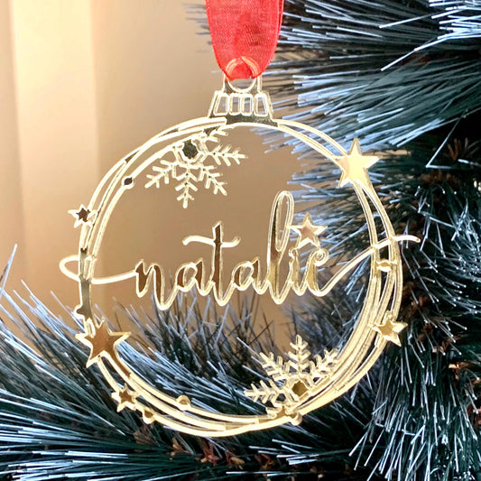 Personalized Christmas Tree Ornament – Custom Laser Cut Name Bauble – Modern Holiday Decoration & Gift Tag – Wood or Acrylic – 2025 Keepsake