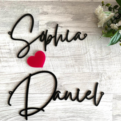 Custom Script Metal Name Sign with Heart – Personalized Love Sign