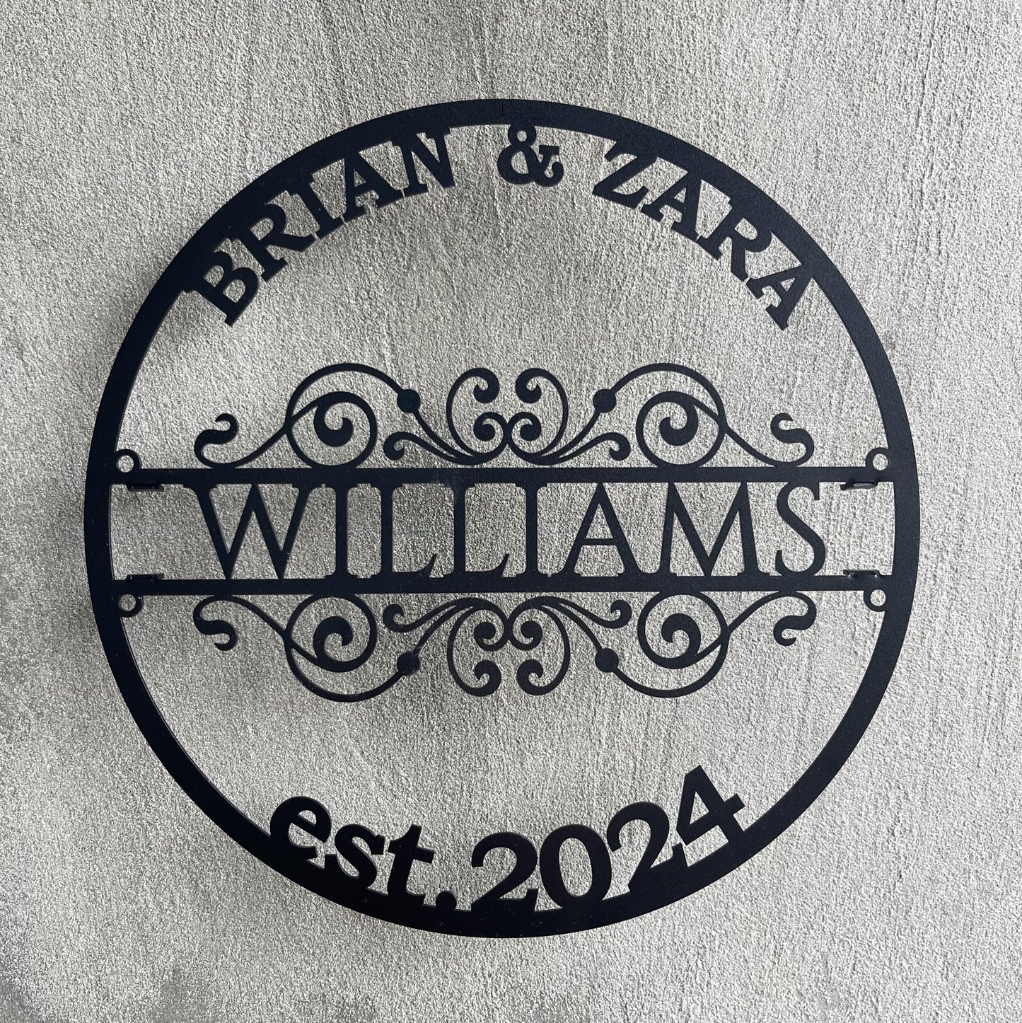 Custom Family Name Metal Sign – Personalized Last Name, Couple Names & Established Year – Wedding or Anniversary Gift – Filigree Wall Art Plaque