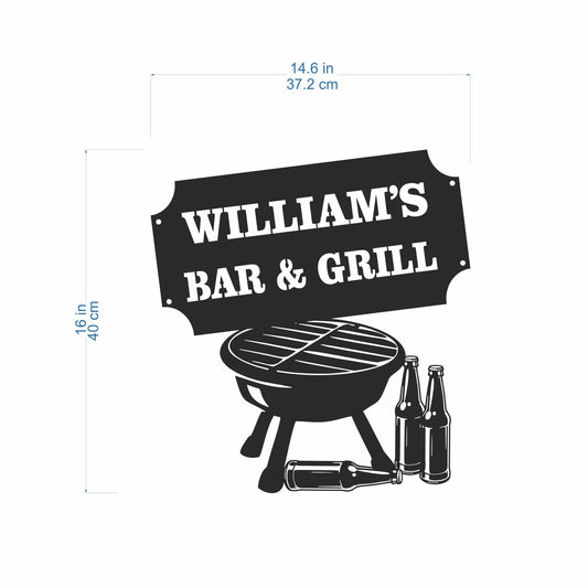 Custom Bar & Grill Metal Sign – Personalized BBQ and Beer Wall Art – Backyard Bar Plaque for Home, Patio, or Man Cave – Gift for Dad or Husband