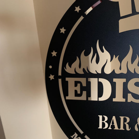 Custom Bar & Grill Sign – Personalized Metal BBQ Plaque Outdoor Grilling Decor Music and Beer Welcome Sign - Man Cave, Garden, Patio Decor