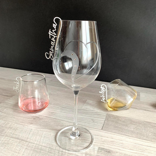Custom Stainless Steel Drink Name Tags – Personalized Glass Markers for Weddings, Parties & Events – Laser Cut Wine Charms & Place Cards