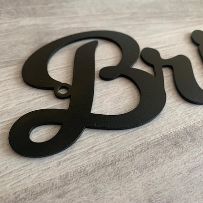 Custom Metal Script Word Sign – Personalized Laser Cut Metal Name for Wall Decor, Nursery, Gifts, or Door Plaque – Modern Steel Lettering