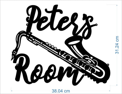Saxophone Name Sign – Personalized Metal Wall Art for Musicians – Custom Saxophone Sign for Music Room or Studio – Music Gift for Jazz Lovers