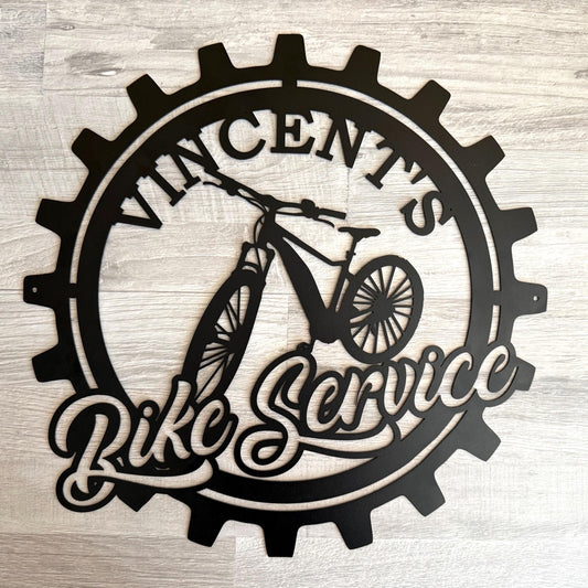 Custom Bike Repair Metal Sign – Personalized Garage or Man Cave Wall Decor – Bicycle Mechanic Shop Sign – Cyclist Gift with Name