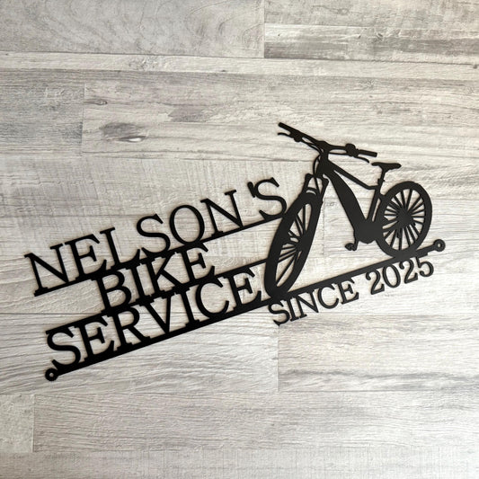 Custom Bike Repair Shop Metal Sign – Personalized Bicycle Service Wall Art – Garage or Workshop Name Plaque with Est. Year – Gift for Cyclists