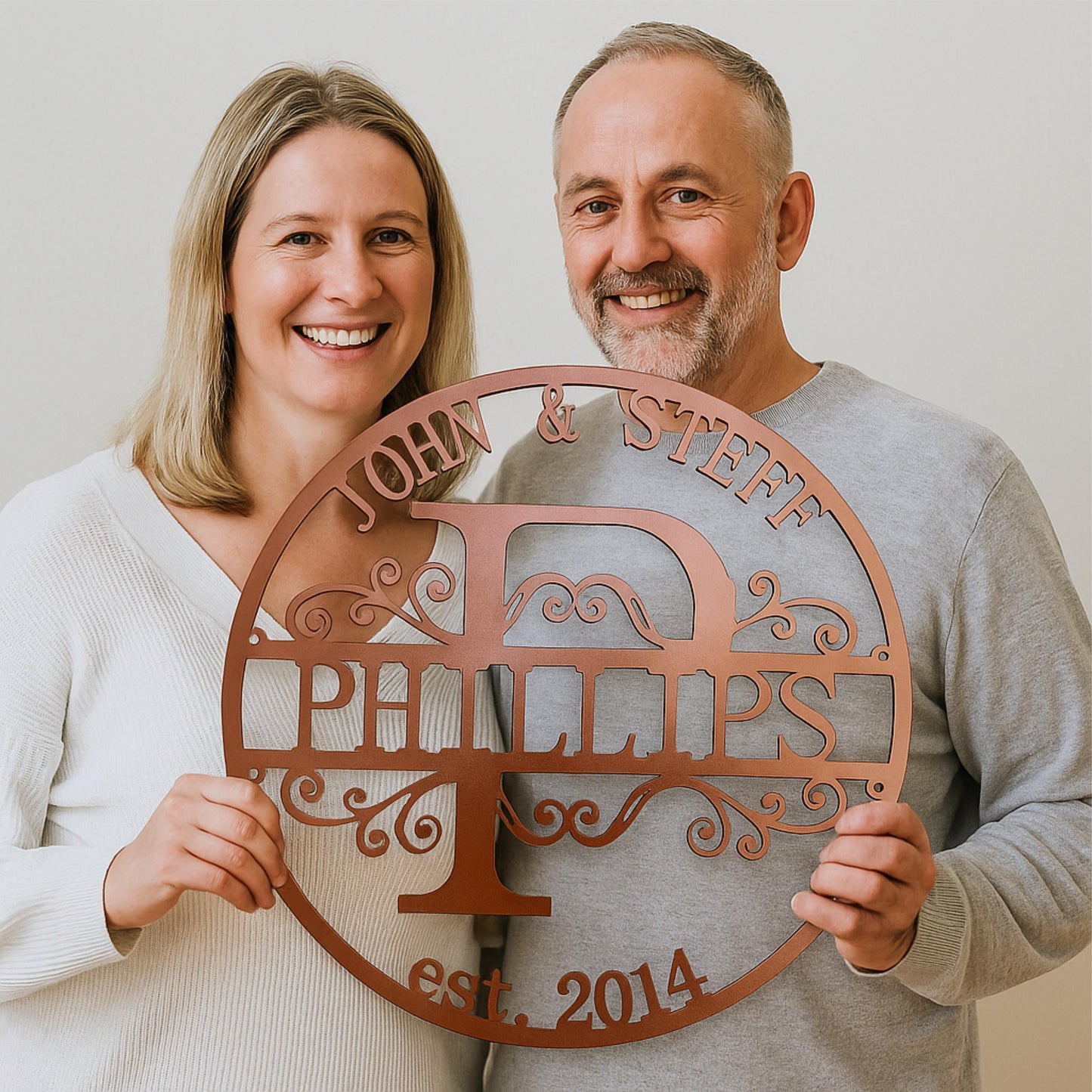 Personalized Metal Family Name Sign – Split Letter Monogram with Last Name & Established Year – Custom Wedding Wall Art Gift