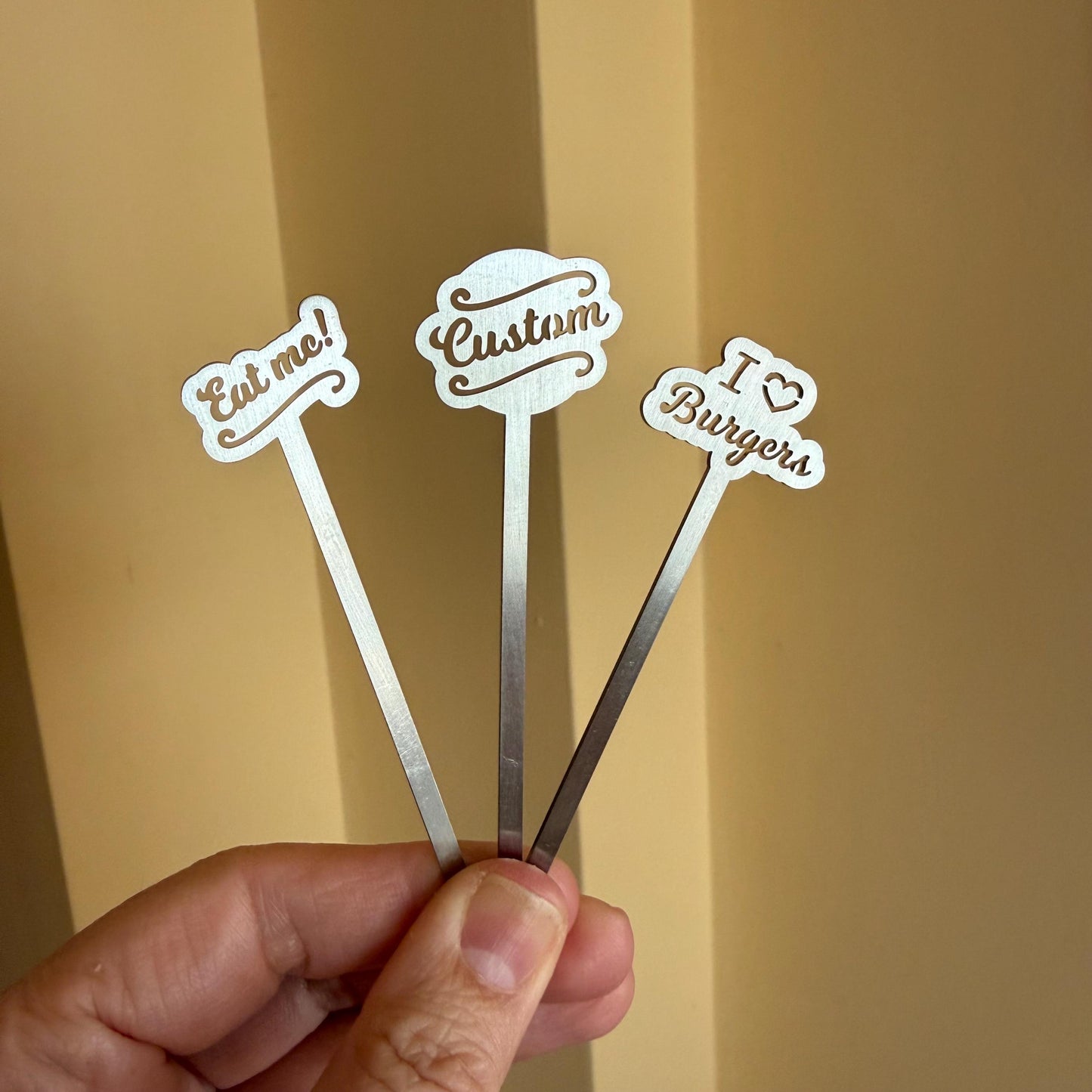 Personalized Stainless Steel Burger Skewers