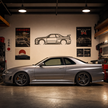 Skyline R34 GT-R Metal Car Silhouette Wall Art