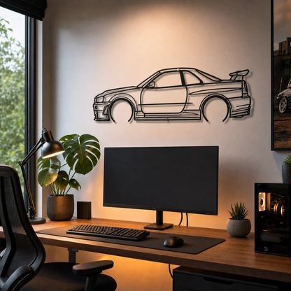 Skyline R34 GT-R Metal Car Silhouette Wall Art