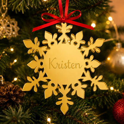 Personalized Mirror Snowflake Christmas Ornament | Custom Engraved Acrylic Keepsake
