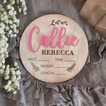 Boho Baby Name & Birth Stats Sign – Custom Whitewashed Wood Announcement