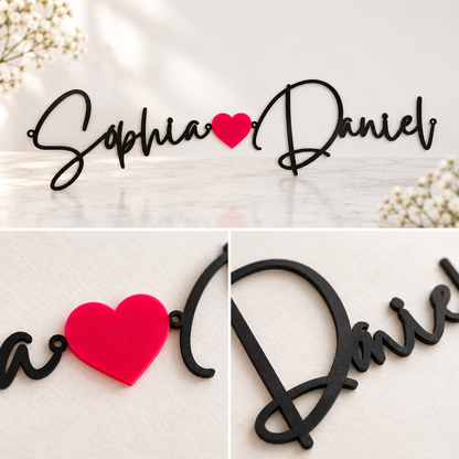 Custom Script Metal Name Sign with Heart – Personalized Love Sign